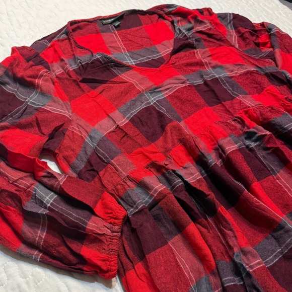 Lane Bryant Tops - Lane Bryant Women 18/20 Tunic Top Red Plaid Babydoll BOHO COTTAGECORE LUMBERJACK
